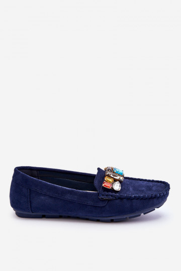 Mocassins élégants en daim avec œillets brillants en bleu foncé Lucille