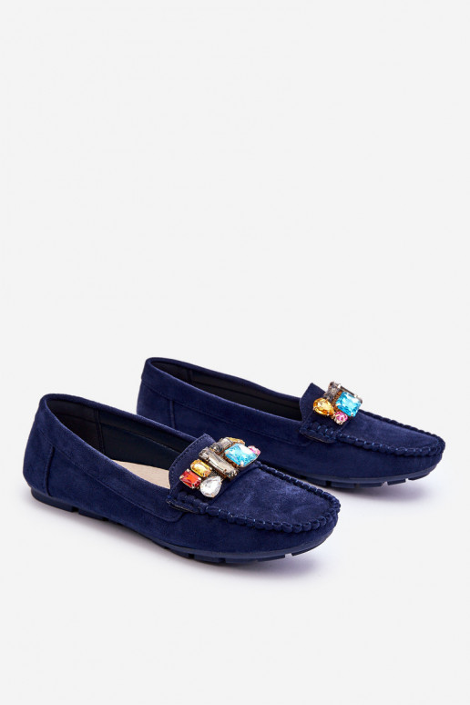 Mocassins élégants en daim avec œillets brillants en bleu foncé Lucille