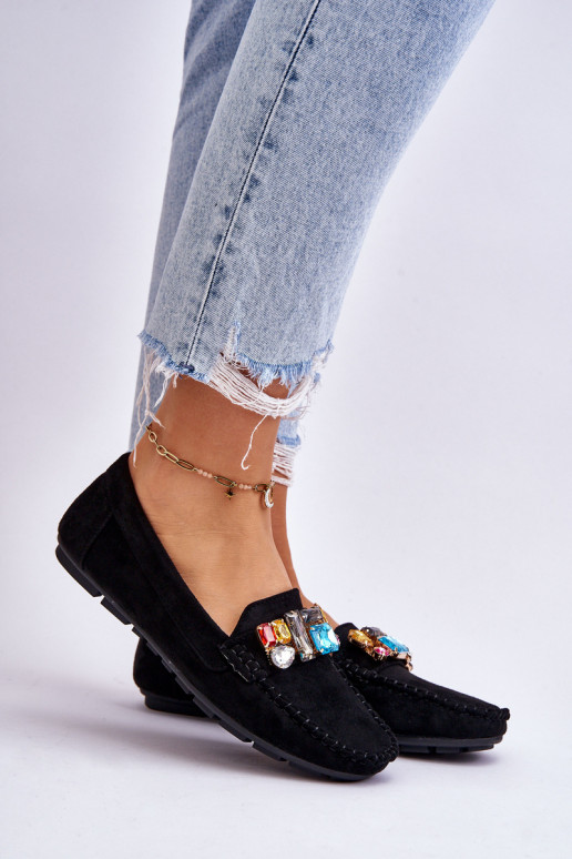 Mocassins élégants en daim avec œillets brillants en bleu foncé Lucille