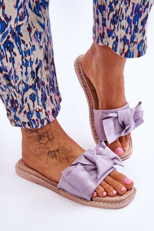 en daim Chaussons avec rubans Violet Ambra