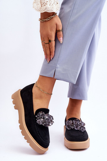 Mocassins en daim avec œillets brillants de couleur noir Demeris