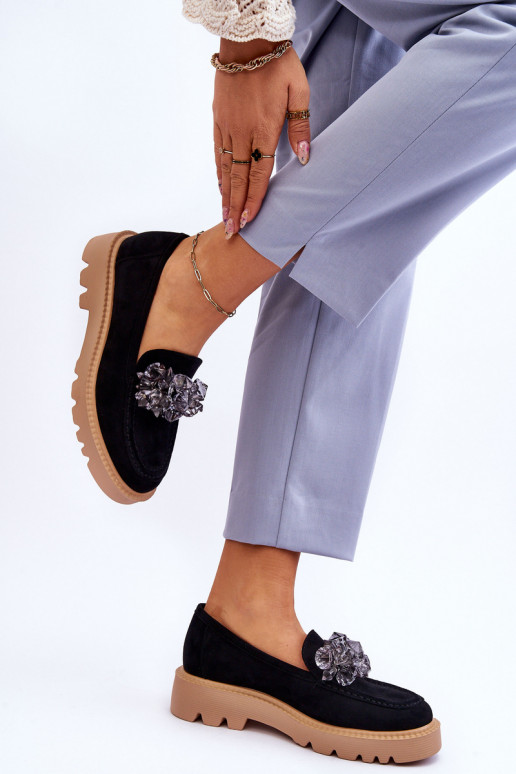 Mocassins en daim avec œillets brillants de couleur noir Demeris