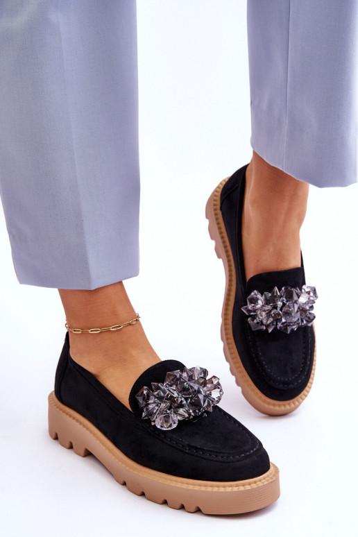 Mocassins en daim avec œillets brillants de couleur noir Demeris