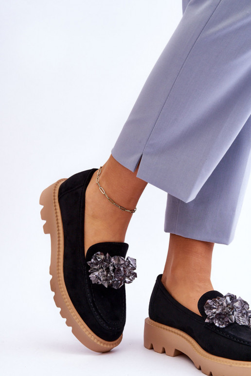 Mocassins en daim avec œillets brillants de couleur noir Demeris