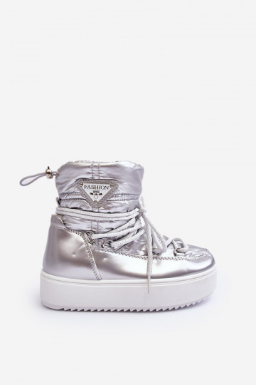 Bottes de neige pour enfants chauffées avec lacets couleur argent Colina 2