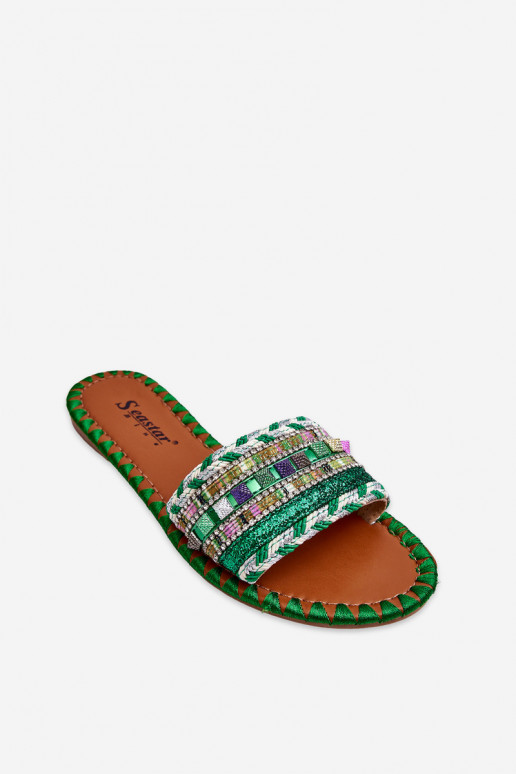 Chaussons décorés couleur vert Bellisa