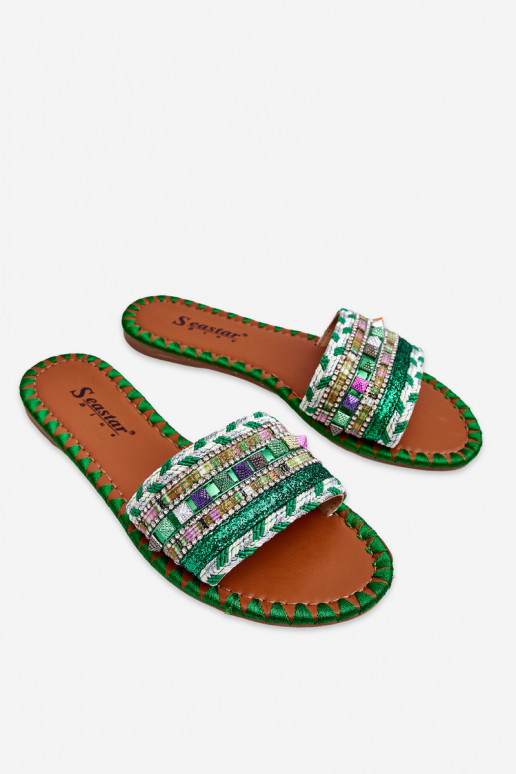 Chaussons décorés couleur vert Bellisa