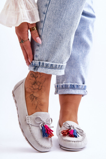Mocassins en daim à franges en Dorine gris