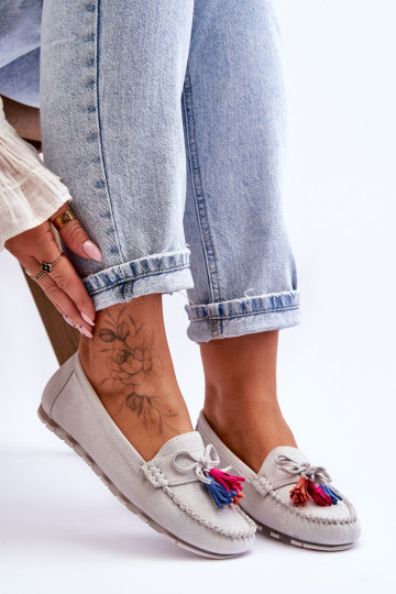 Mocassins en daim à franges en Dorine gris 2
