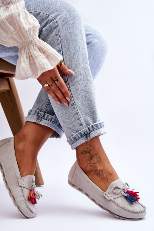 Mocassins en daim à franges en Dorine gris Mocassins en daim à franges en Dorine gris