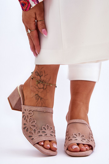 Chaussons à talons avec maille S.Barski KV-612-1 Nude