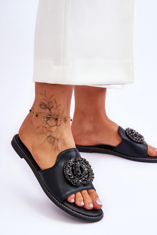 Chaussons avec de beaux détails S.Barski KV-520-3 couleur noir