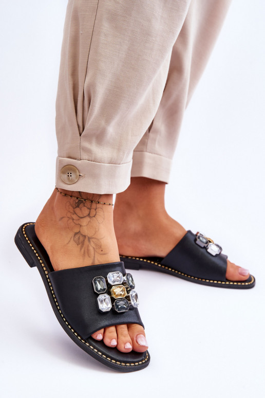 Chaussons à décoration galet S.Barski KV-2775-31 couleur noir