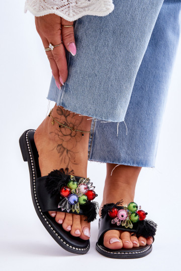 Chaussons avec perles décoratives S.Barski KV-2775-47 couleur noir