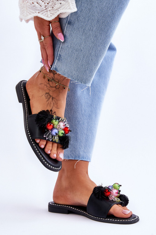 Chaussons avec perles décoratives S.Barski KV-2775-47 couleur noir