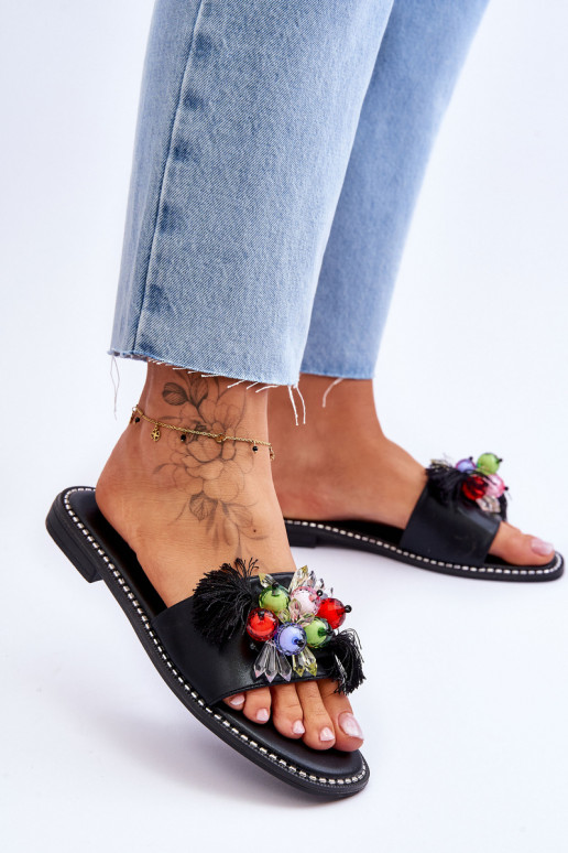 Chaussons avec perles décoratives S.Barski KV-2775-47 couleur noir Chaussons avec perles décoratives S.Barski KV-2775-47 couleur noir