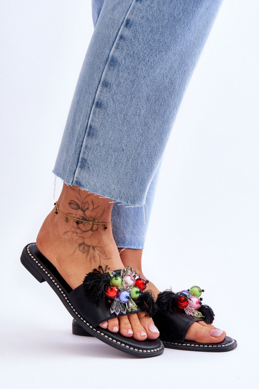 Chaussons avec perles décoratives S.Barski KV-2775-47 couleur noir Chaussons avec perles décoratives S.Barski KV-2775-47 couleur noir