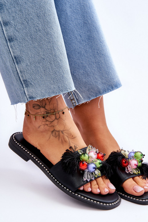 Chaussons avec perles décoratives S.Barski KV-2775-47 couleur noir Chaussons avec perles décoratives S.Barski KV-2775-47 couleur noir