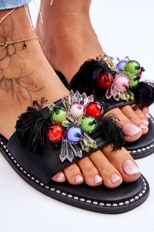 Chaussons avec perles décoratives S.Barski KV-2775-47 couleur noir