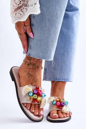 Chaussons avec perles décoratives S.Barski KV-2775-47 Nude