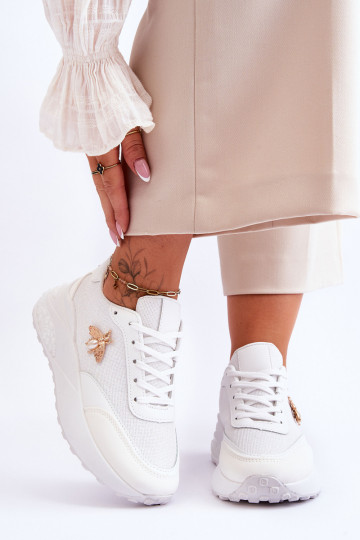Chaussures de sport brillantes avec ornements de couleur blanche Seneca