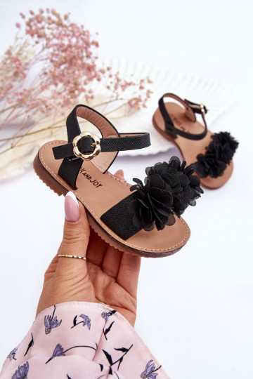 Sandales pour enfants avec fleurs de couleur noire Poly