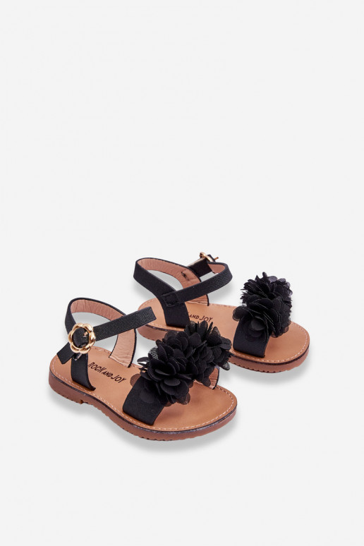 Sandales pour enfants avec fleurs de couleur noire Poly