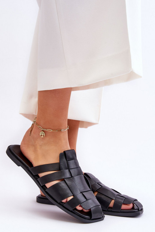 Chaussons à rayures de couleur noire Reyna