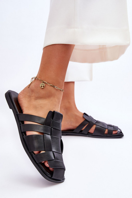 Chaussons à rayures de couleur noire Reyna