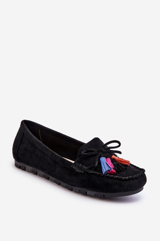 Mocassins en daim à pompons en Dorine noir
