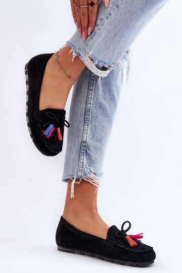 Mocassins en daim à pompons en Dorine noir 2