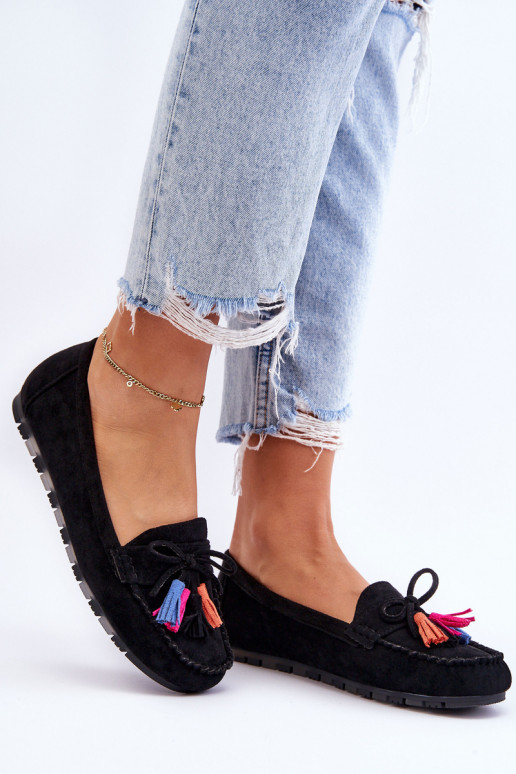 Mocassins en daim à pompons en Dorine noir
