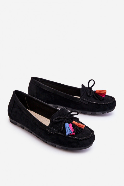 Mocassins en daim à pompons en Dorine noir