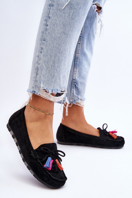 Mocassins en daim à pompons en Dorine noir