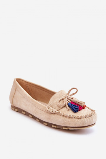 Mocassins en daim à pompons en Dorine beige