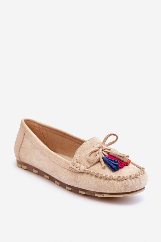 Mocassins en daim à pompons en Dorine beige