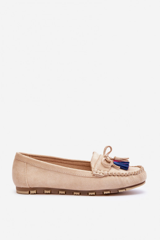 Mocassins en daim à pompons en Dorine beige