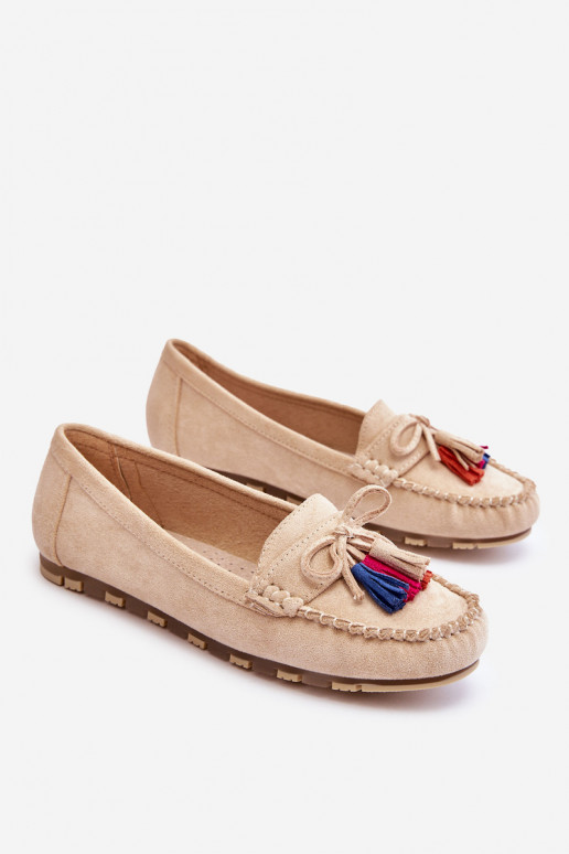 Mocassins en daim à pompons en Dorine beige