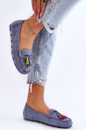 Mocassins en daim à pompons bleu Dorine 2