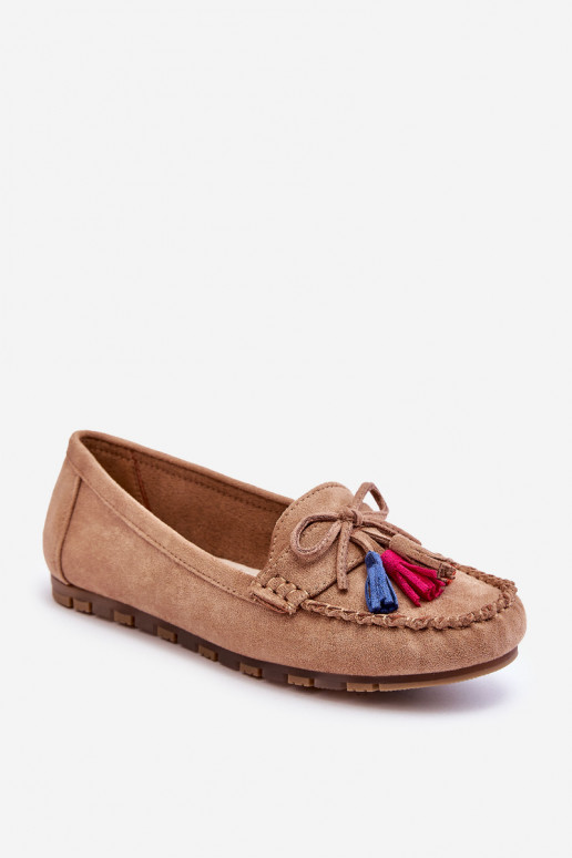 Mocassins en daim à pompons en Dorine beige Mocassins en daim à pompons en Dorine beige