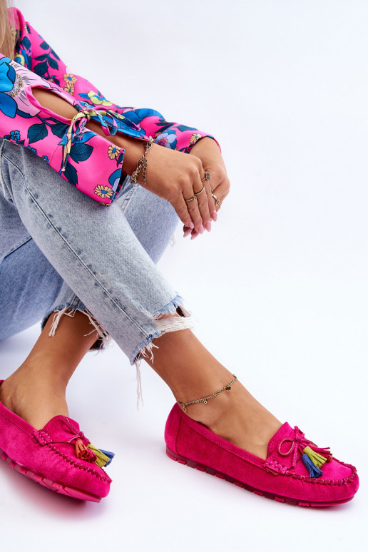 Mocassins en daim à pompons en Dorine rose Mocassins en daim à pompons en Dorine rose