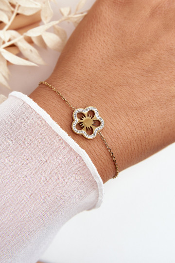 Bracelet avec fleurs de couleur or