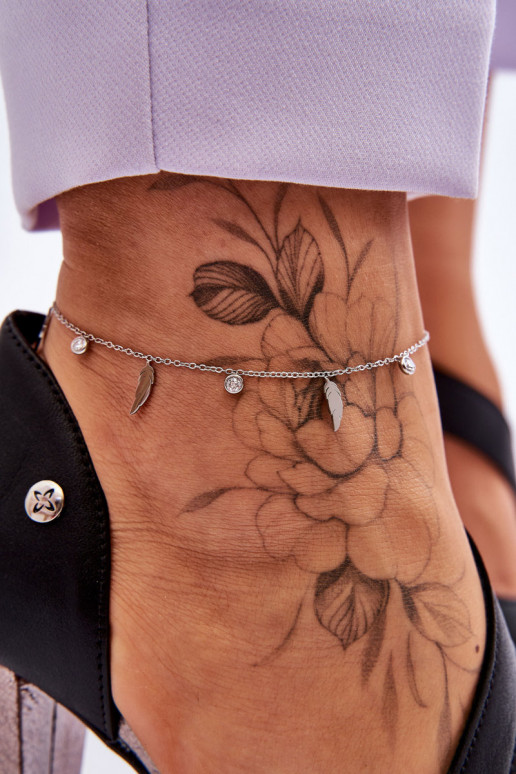 Bracelet de jambe avec plumes et zircons couleur argent Bracelet de jambe avec plumes et zircons couleur argent