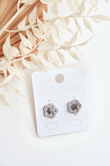 Boucles d'oreilles en forme de fleur avec zircons de couleur argent