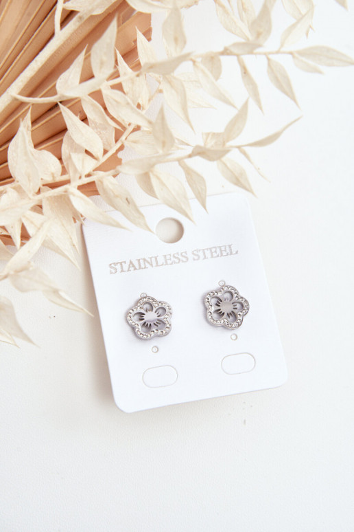 Boucles d'oreilles en forme de fleur avec zircons de couleur argent