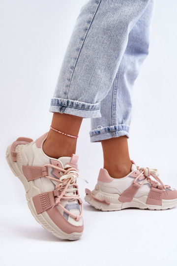 Baskets mode à lacets beige-rose Chillout!