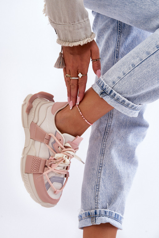 Baskets mode à lacets beige-rose Chillout!