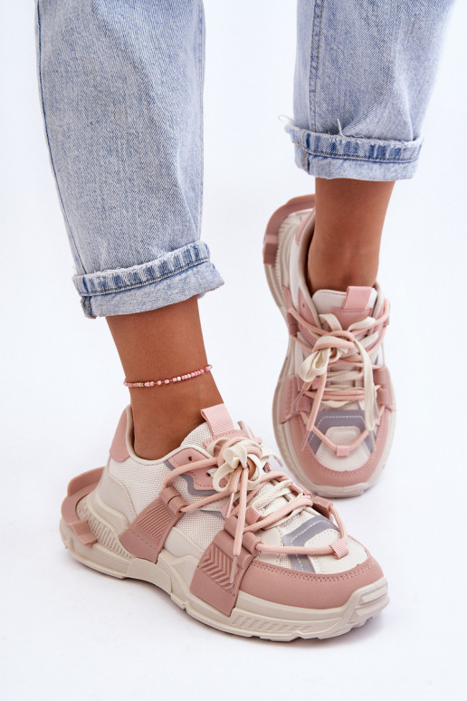 Baskets mode à lacets beige-rose Chillout!