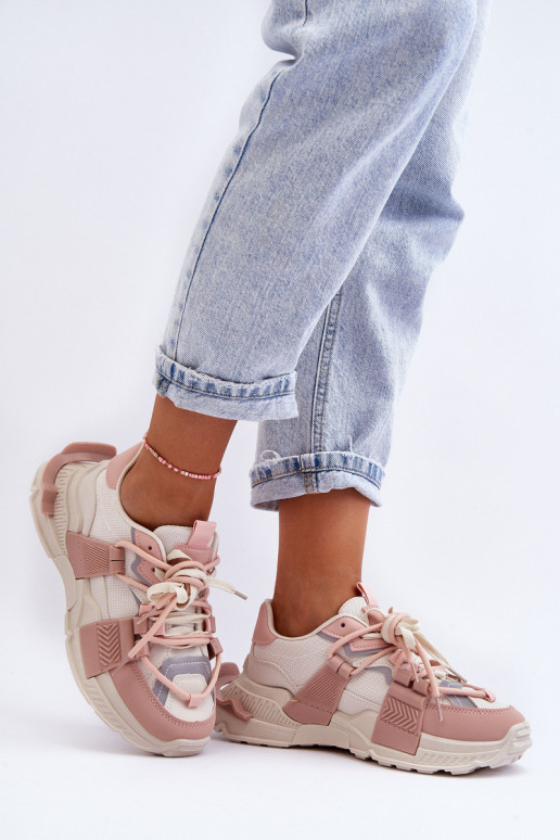 Baskets mode à lacets beige-rose Chillout!