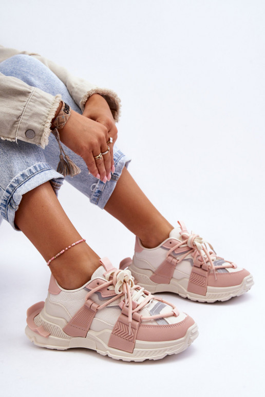 Baskets mode à lacets beige-rose Chillout!